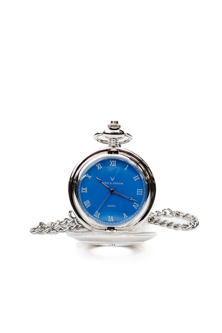 Silver Pocket Watch With Blue Face